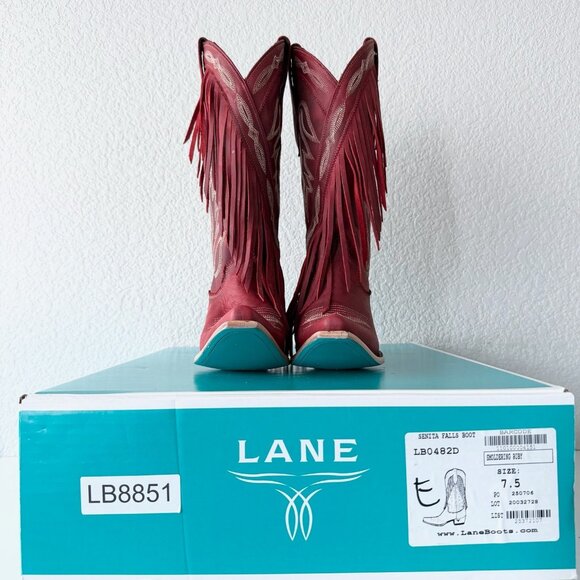 Lane SENITA FALLS Womens Cowboy Boots 7.5 Red Fringe Western Cowgirl Mid Calf - Picture 10 of 11